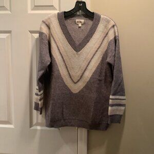 BiBi Gray and Cream V-Neck Sweater